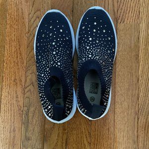 GOSPT Women's Mesh Walking Shoes Rhinestone Glitter Slip On Ballroom Jazz Latin